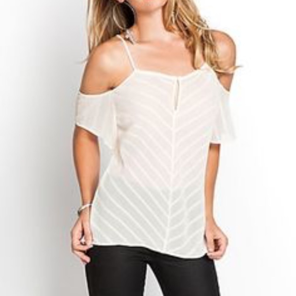 Guess Cold Shoulder Modern Striped Top
