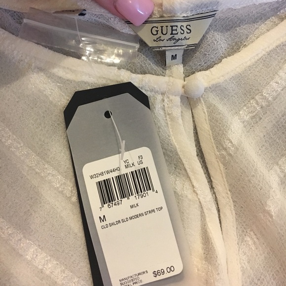 Guess Cold Shoulder Modern Striped Top - Picture 2 of 5