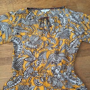 Mango yellow print silk Trina Turk blouse, M