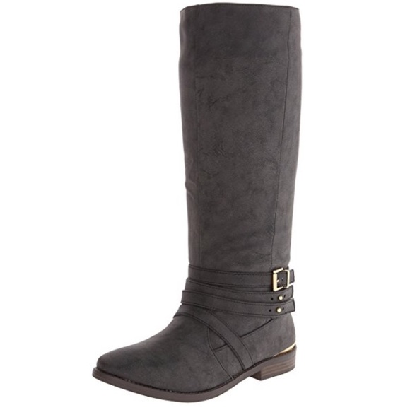 Black Nubuck Distress Knee High Riding Boots - Picture 2 of 5