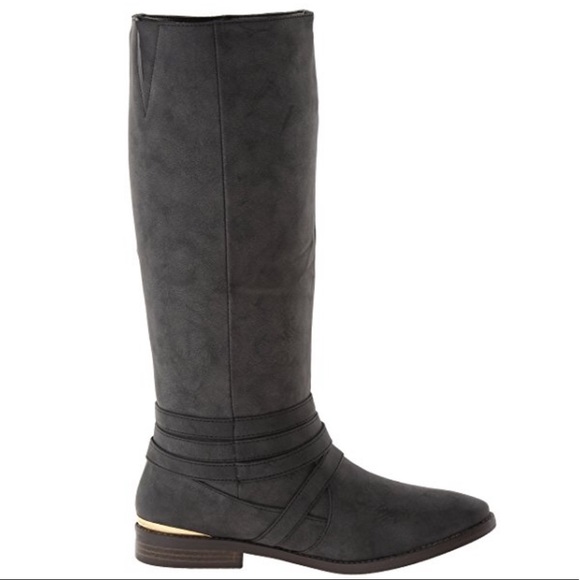 Black Nubuck Distress Knee High Riding Boots - Picture 4 of 5