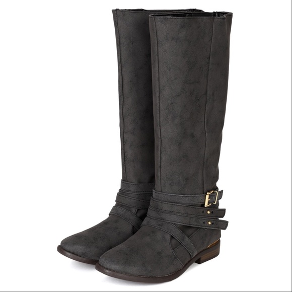 Black Nubuck Distress Knee High Riding Boots - Picture 5 of 5