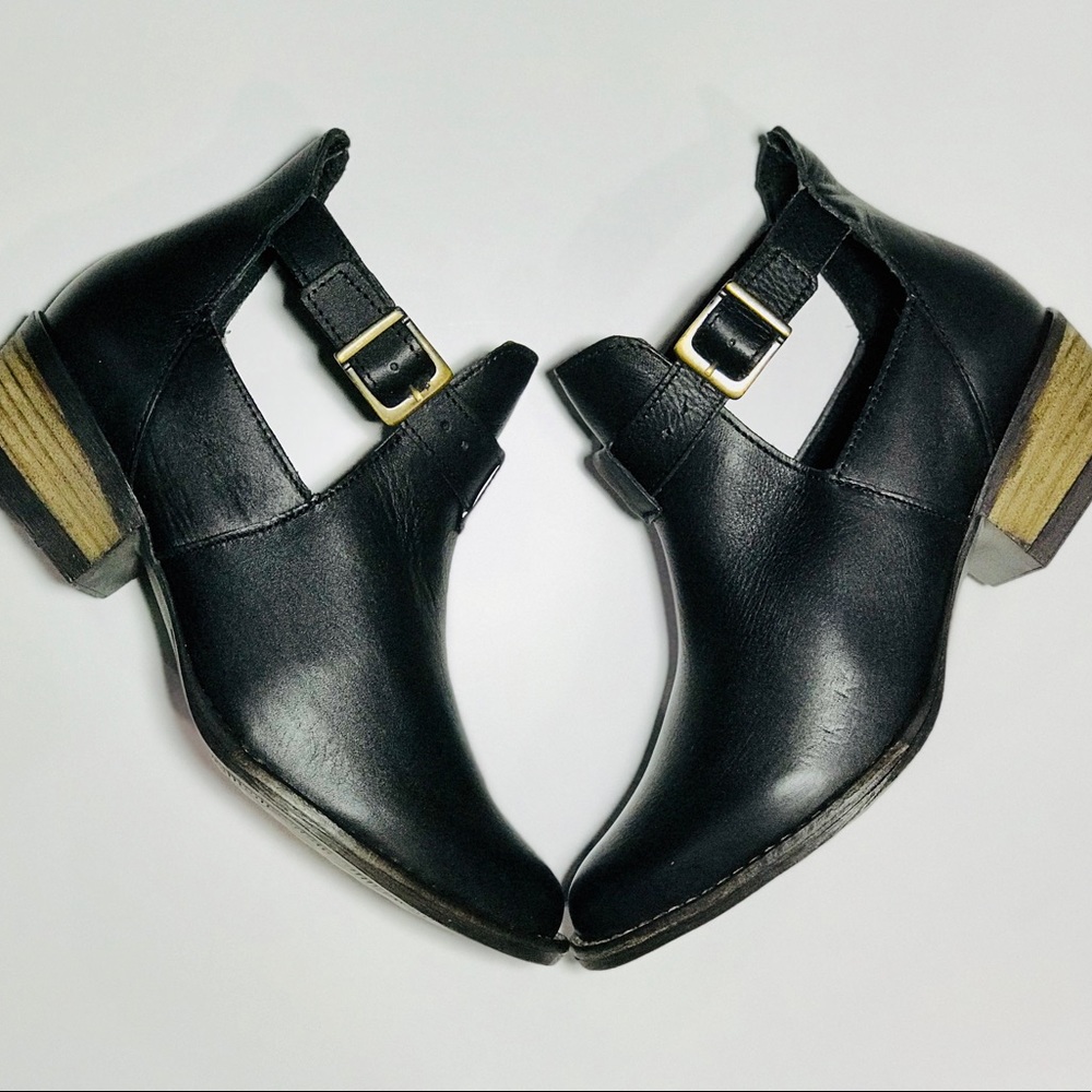 Black Leather Boho Chic Buckle Ankle Boot - Picture 3 of 6