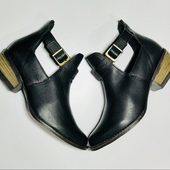 Black Leather Boho Chic Buckle Ankle Boot - Picture 3 of 6
