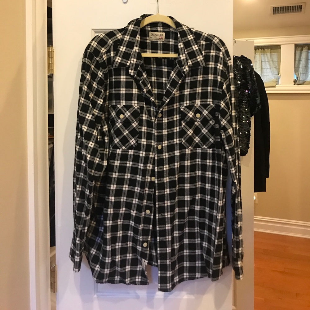 Men's Chaps denim plaid button down