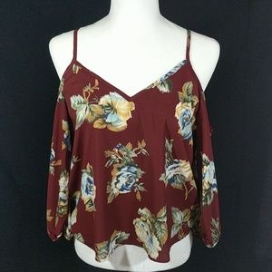 Glam Vault Peep Shoulder Burgundy Top