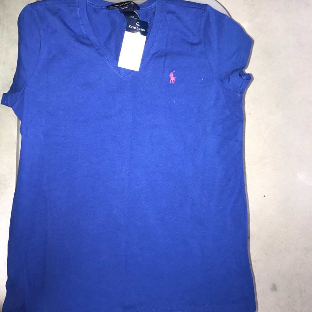 NWT blue w pink logo Ralph Lauren v neck -kids 16