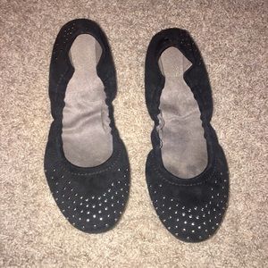 Stuart Weitzman Studded Black Suede Flats