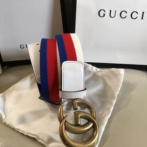Gucci White Red Blue GG Belt