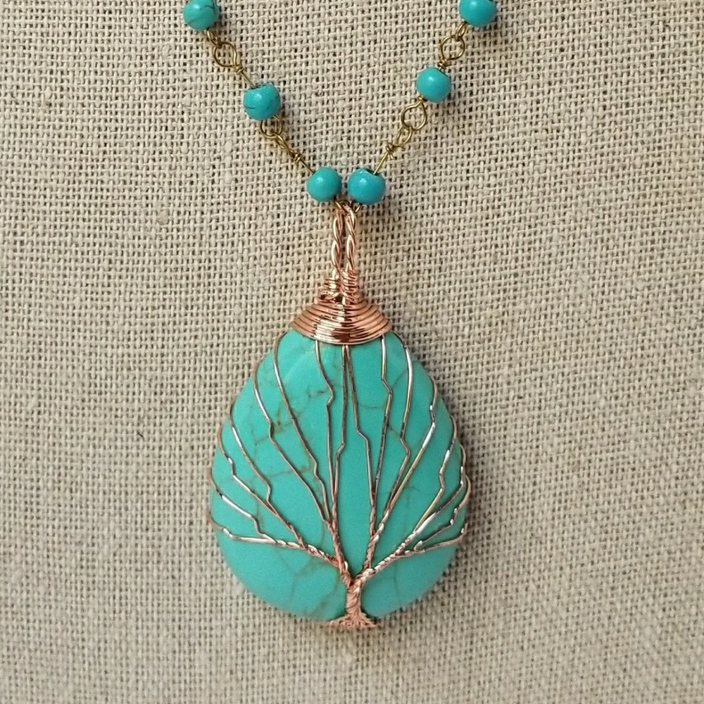 Teardrop Wire Wrapped Tree of Life Necklace