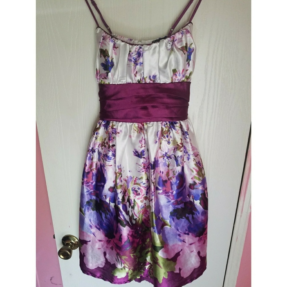 Floral Watercolor Dress With Long Ribbon