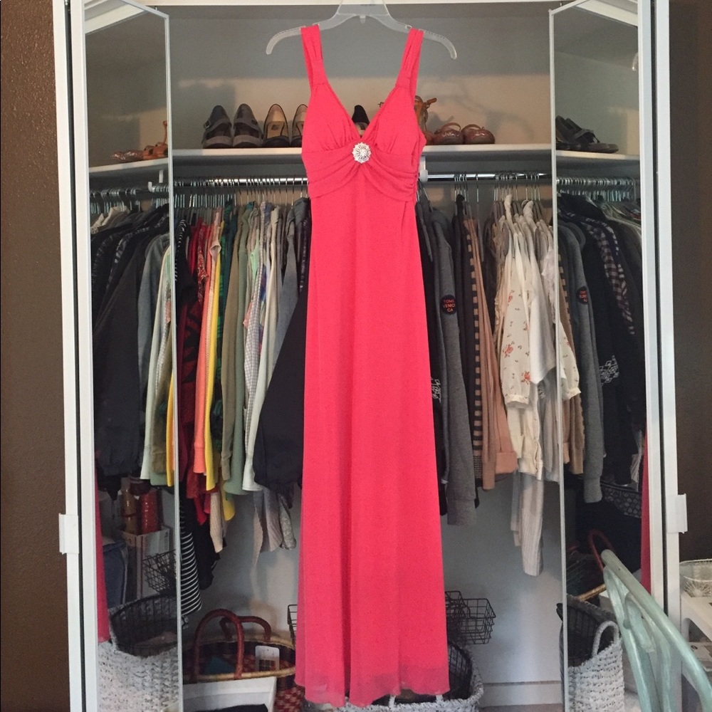 Coral floor length gown