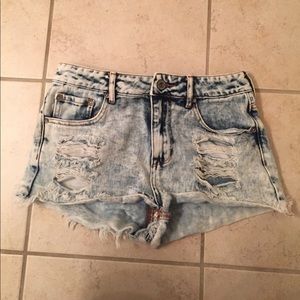 Distressed high rise jean shorts