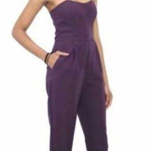 RACHEL ROY PURPLE STRAPLESS JUMPSUIT WITH BONING