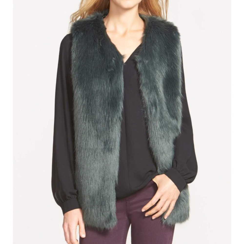 Faux Fur Vest - Green