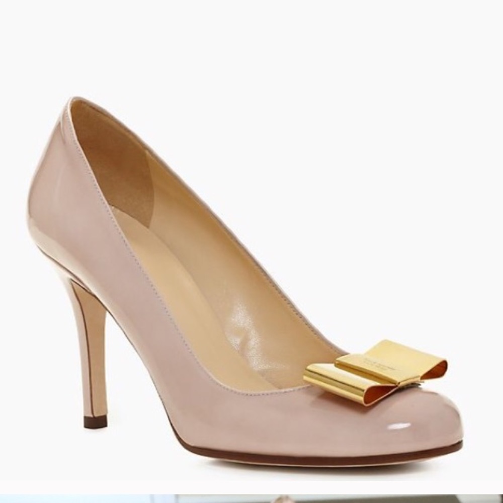 Kate Spade Karolina Gold Bow Heels in Pale Pink