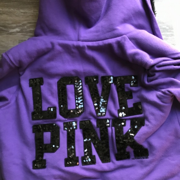 PINK Victoria's Secret Tops - VS PINK Purple Bling Fur Lined Hoodie Jacket