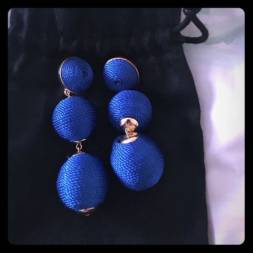 Never worn, royal blue, 3-ball statement earrings