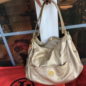 Tory Burch Gold Metallic Leather Bag w/Duster