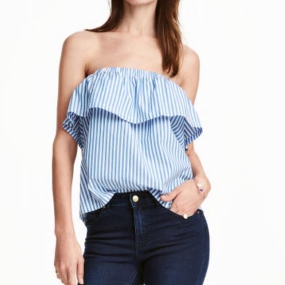 H&M Tops - H&M blue and white striped strapless top