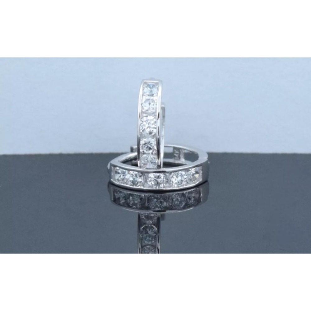 14k Solid White Gold Hoop CZ Earrings