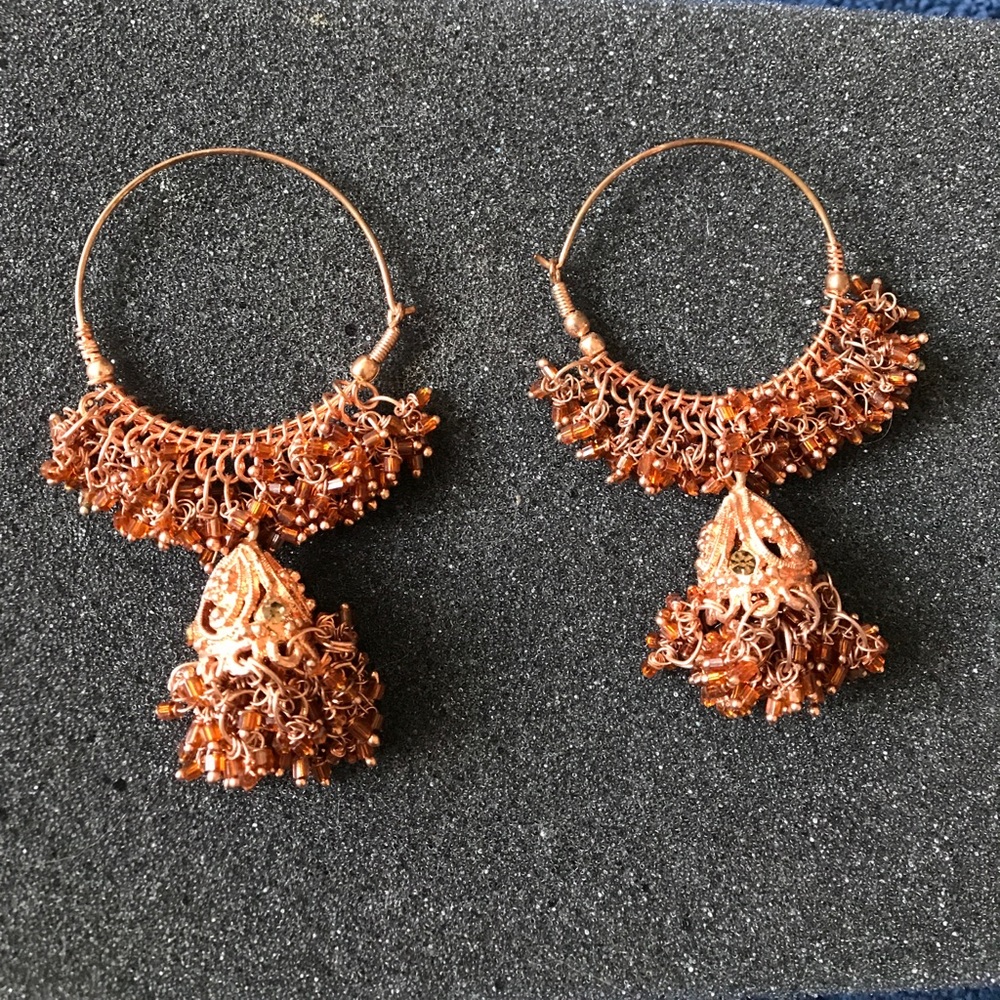 Indian Beaded Tassel Hoop Earrings