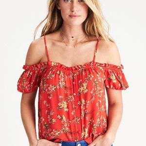 American Eagle red floral off-the-shoulder