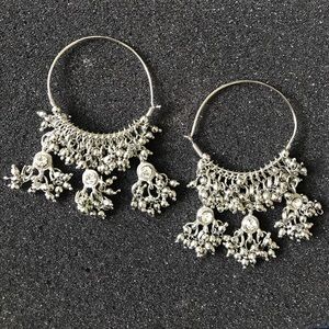 Indian Beaded Tassel Hoop Earrings