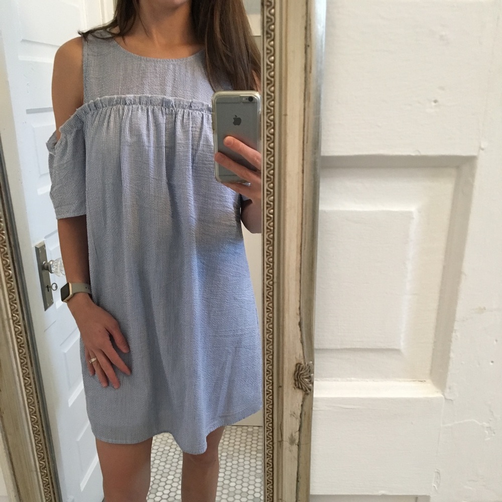K by Kinnucan's seersucker cold-shoulder dress