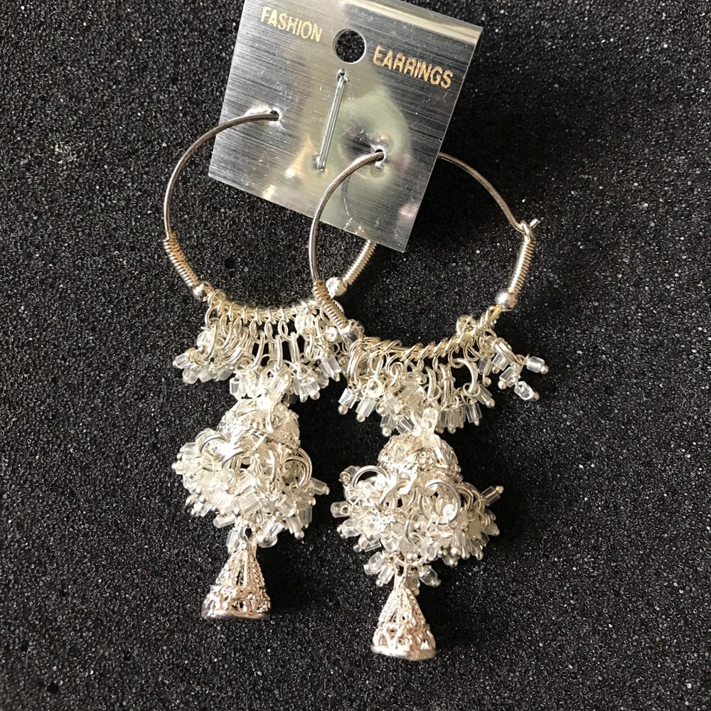 Silver Indian Tassel Hoop Earrings
