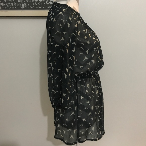 Sheer Bird Cinched Waist Blouse - Picture 2 of 5