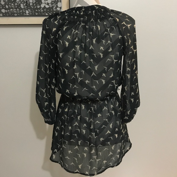 Sheer Bird Cinched Waist Blouse - Picture 3 of 5