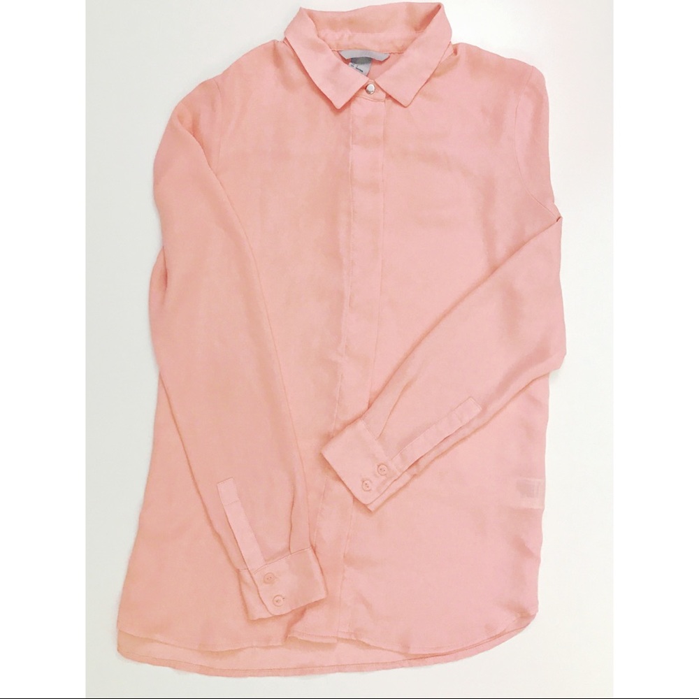 H&M Button-Up, Flowy, Pink Blouse with a Collar
