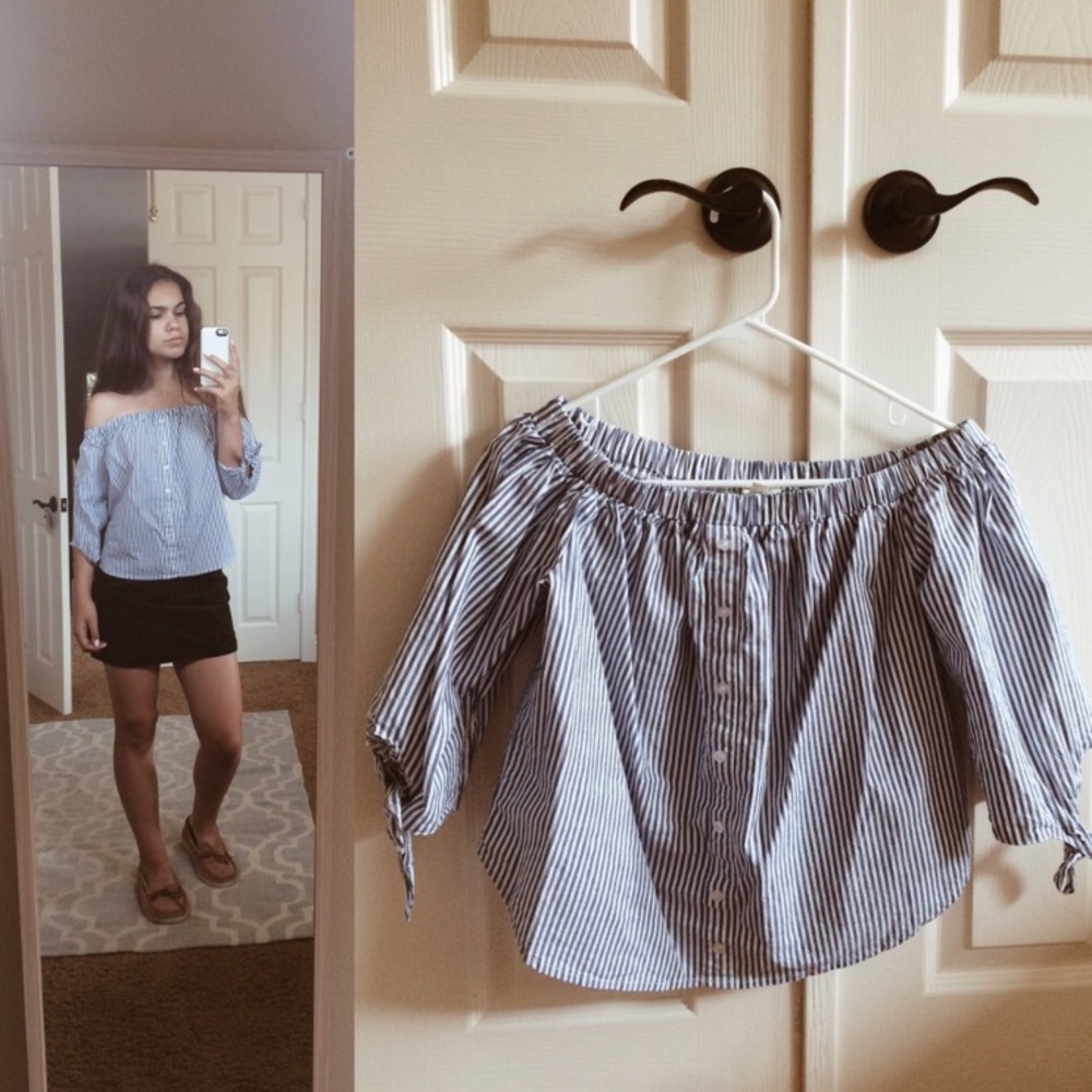 Blue Striped Off the Shoulder Top