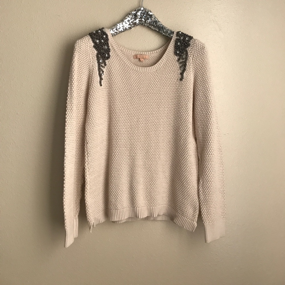 Embellished oversized cream pullover