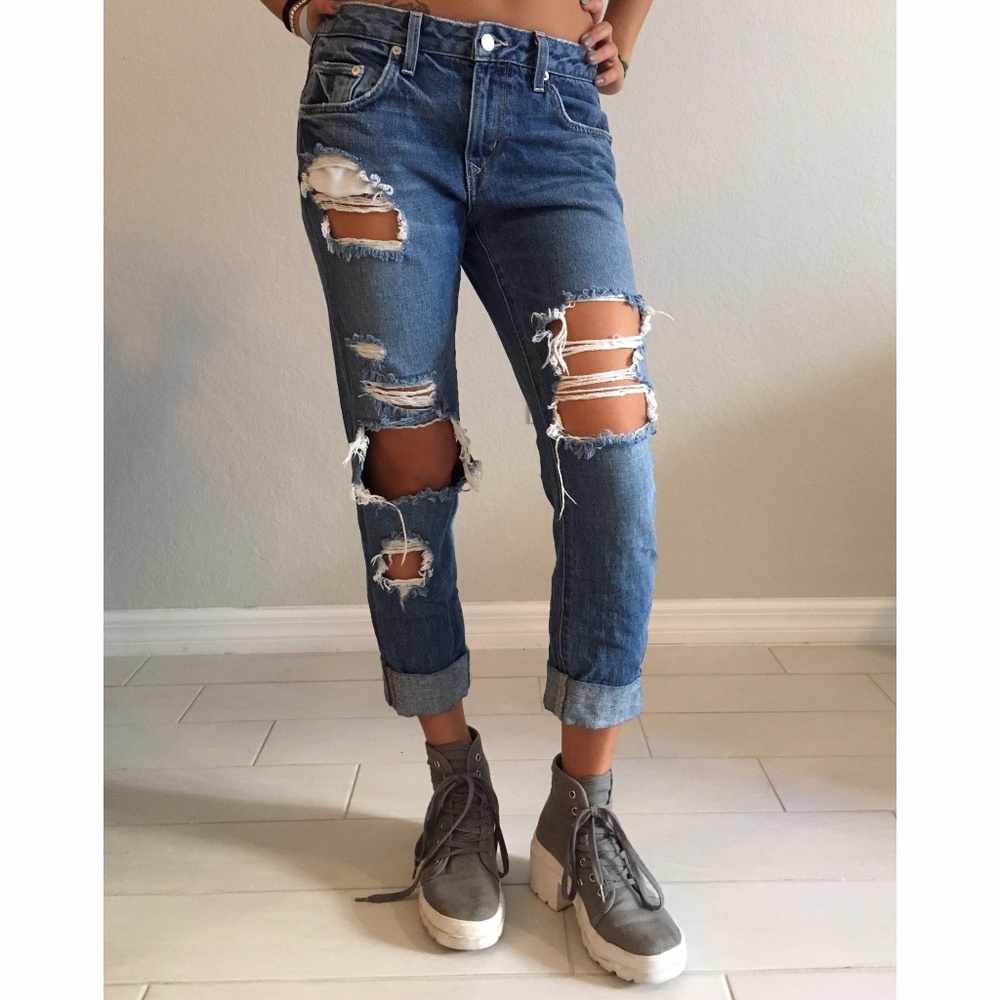 Lovers + Friends Ripped Boyfriend Jeans