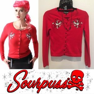 💥Sourpuss Swallow Vine Cardigan Small Red💥