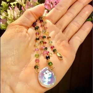 💖SALE!💖TOURMALINE KEISHI PEARL 14k VERMEIL NECKLACE
