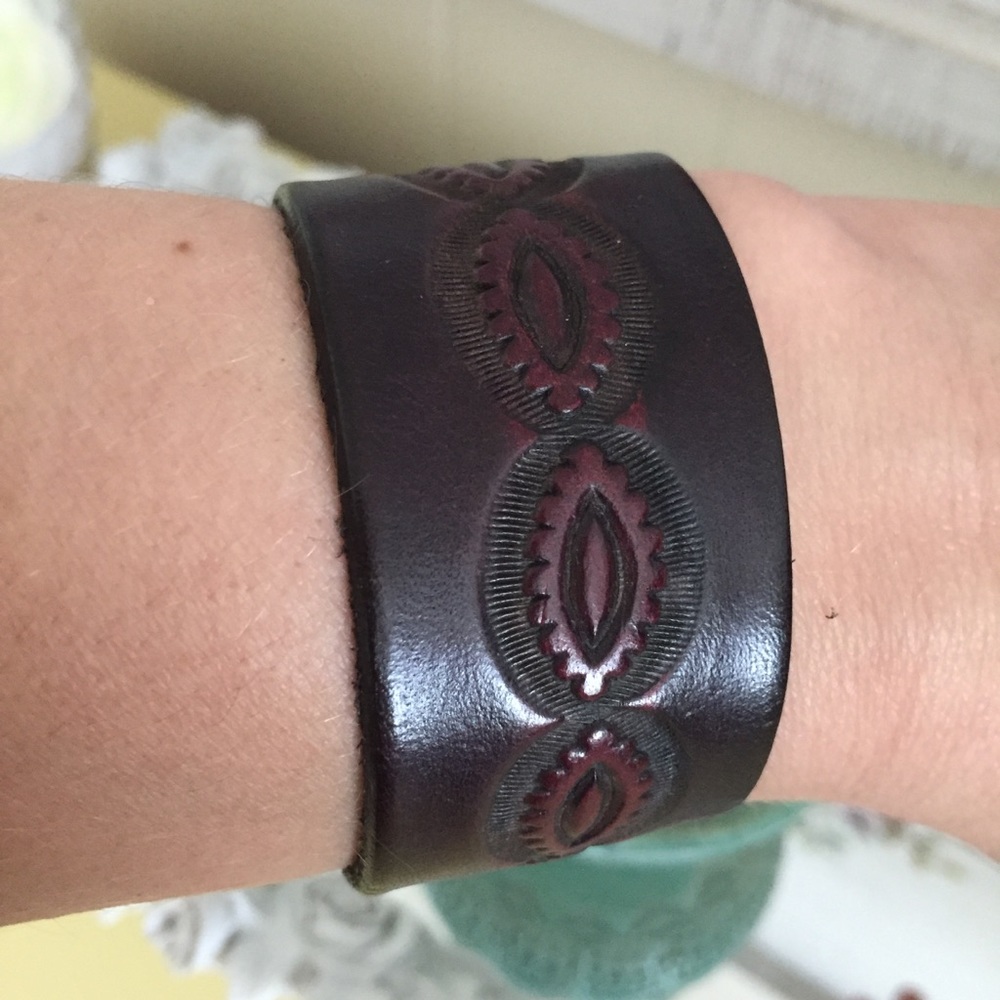 Embossed leather cuff bracelet