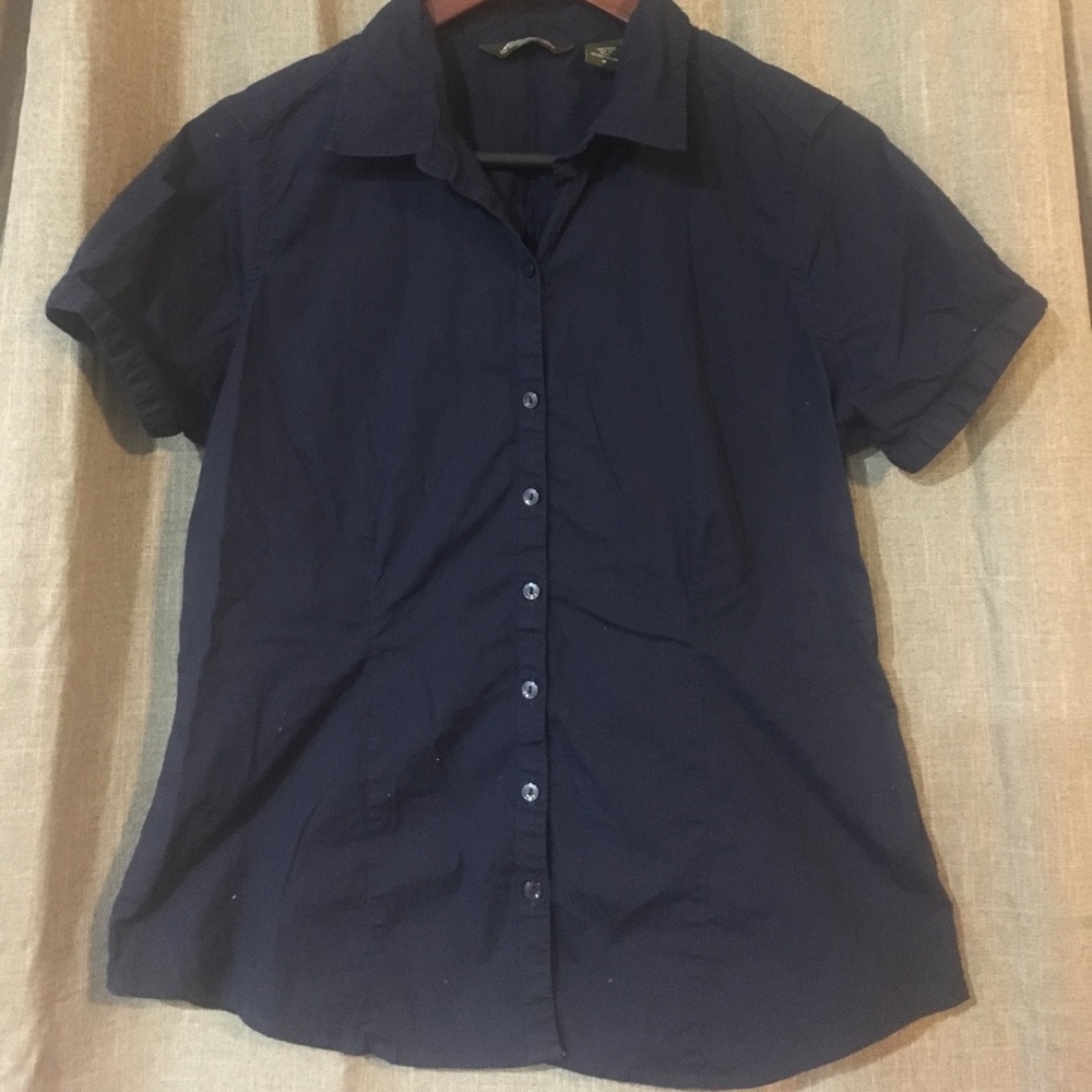 Navy blue button front blouse