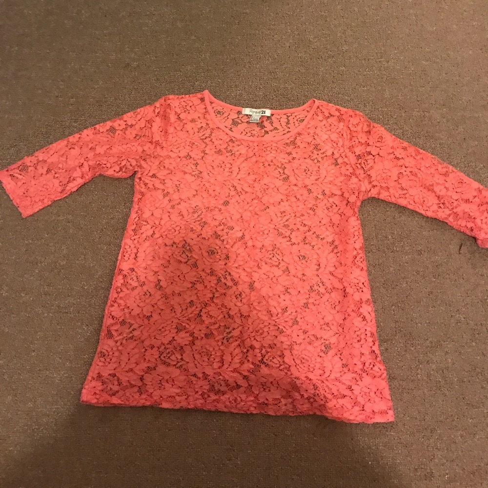 Coral floral lace blouse
