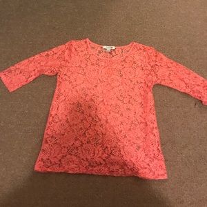 Coral floral lace blouse