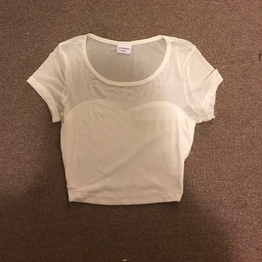 Mesh off-white crop top