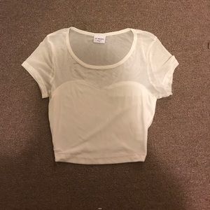 Mesh off-white crop top