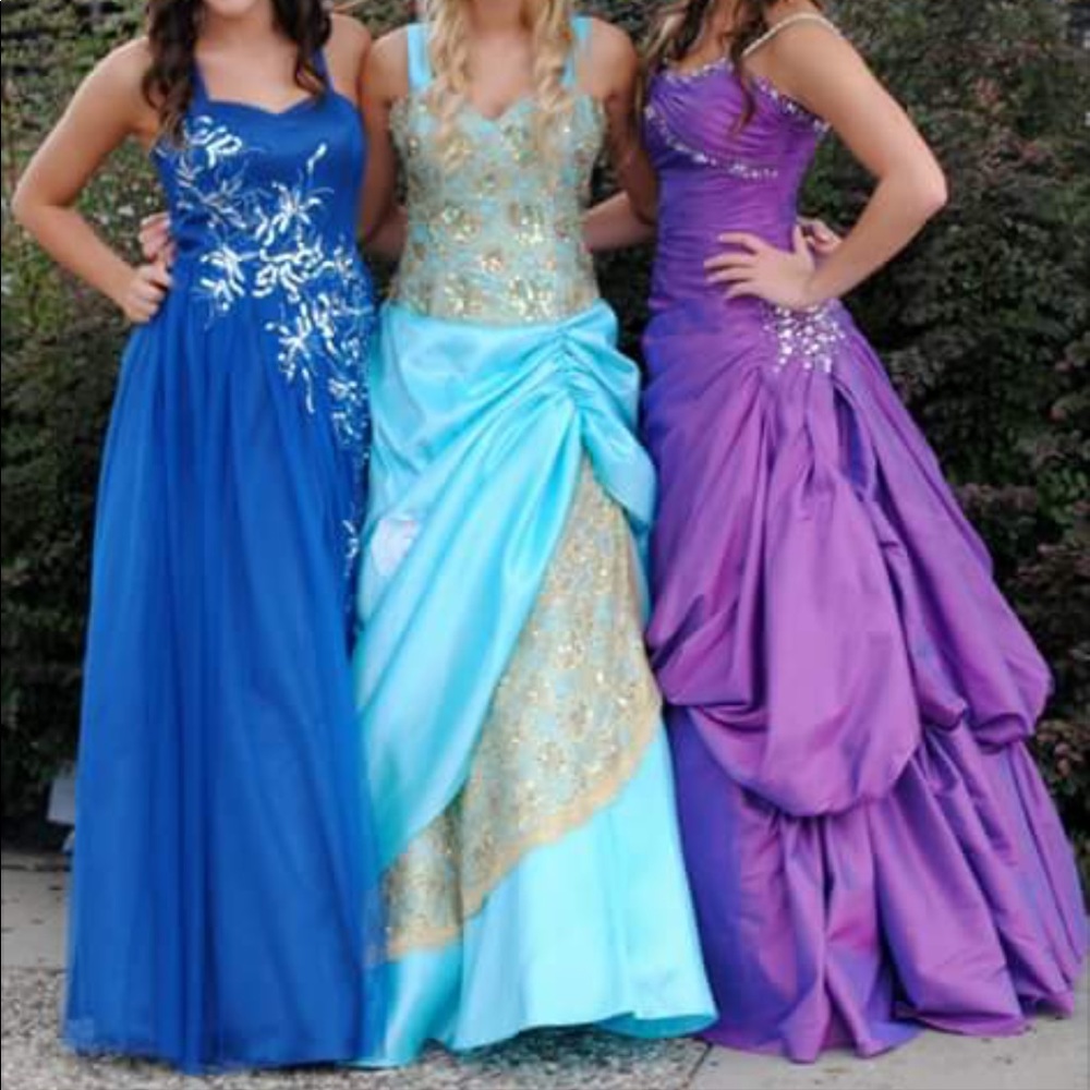 Blue and gold ball gown