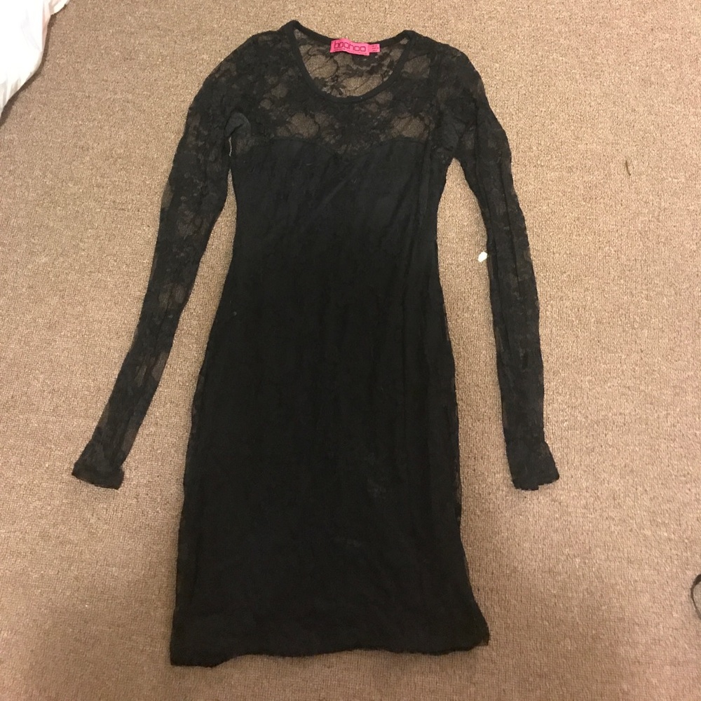Black lace long sleeve dress