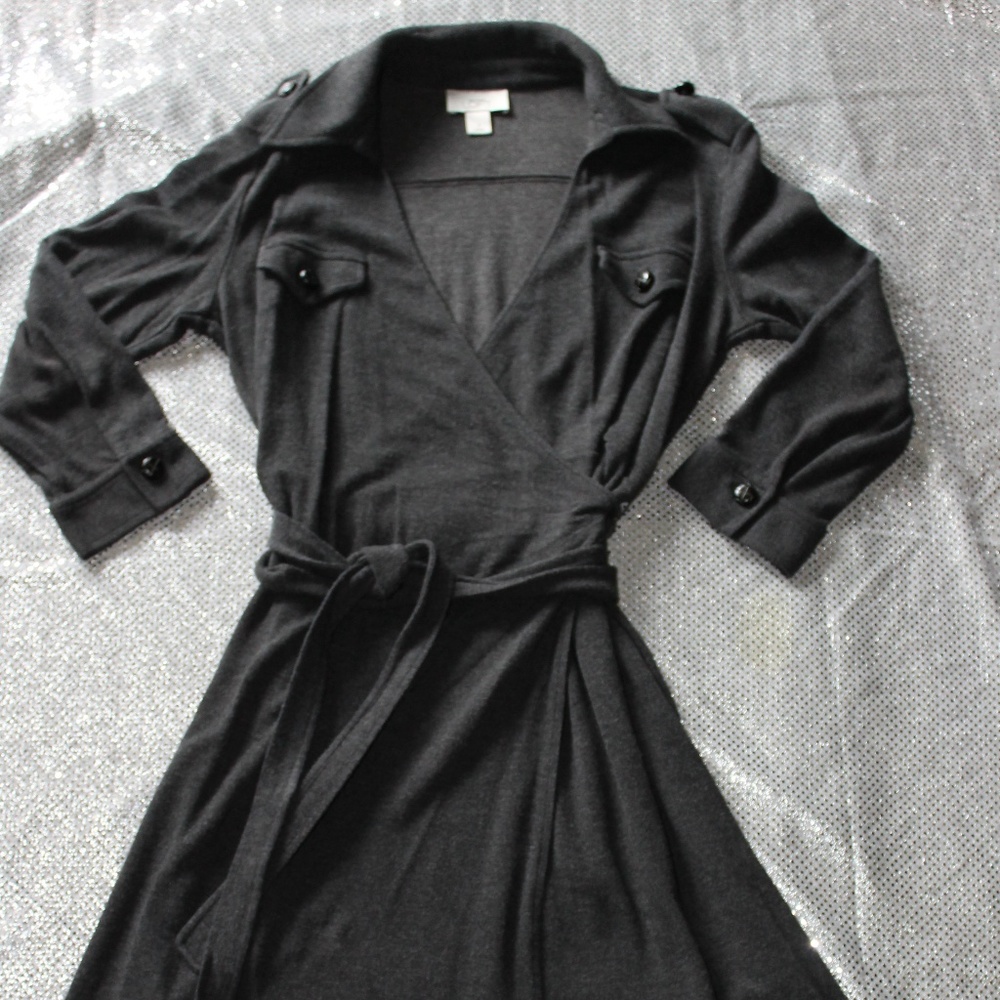 Ann Taylor Loft Charcoal Knit Wrap Dress Size 8
