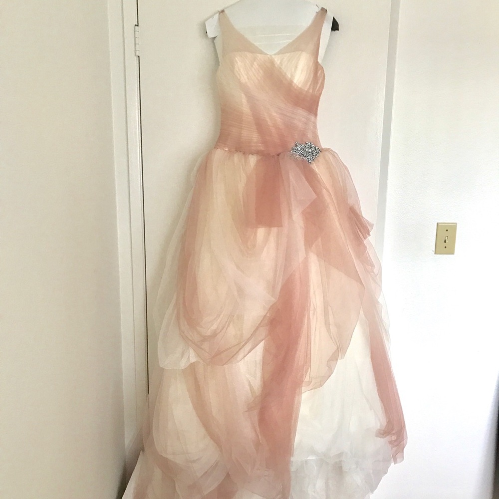 Peach/Ivory Ballgown V-neck Wedding Gown