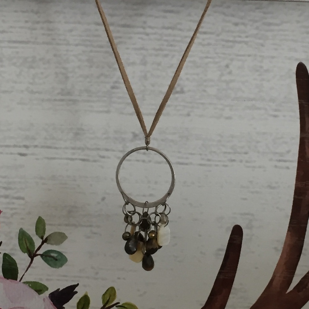 Lia Sophia multi-stone necklace w/leather cord.