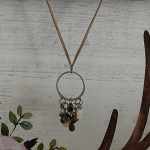 Lia Sophia multi-stone necklace w/leather cord.